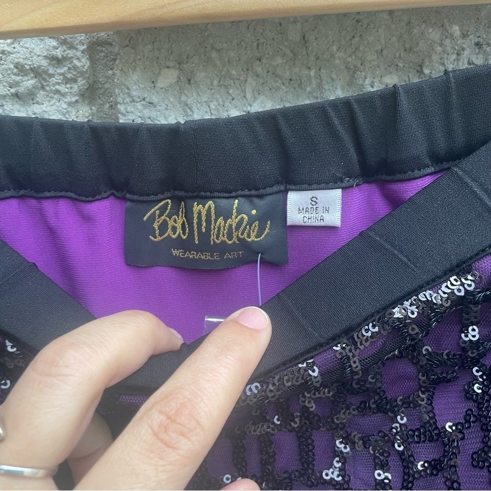 NWT Bob Mackie Women's Black & Purple Sequin Pull on Midi Skirt Size Small - Picture 5 of 7